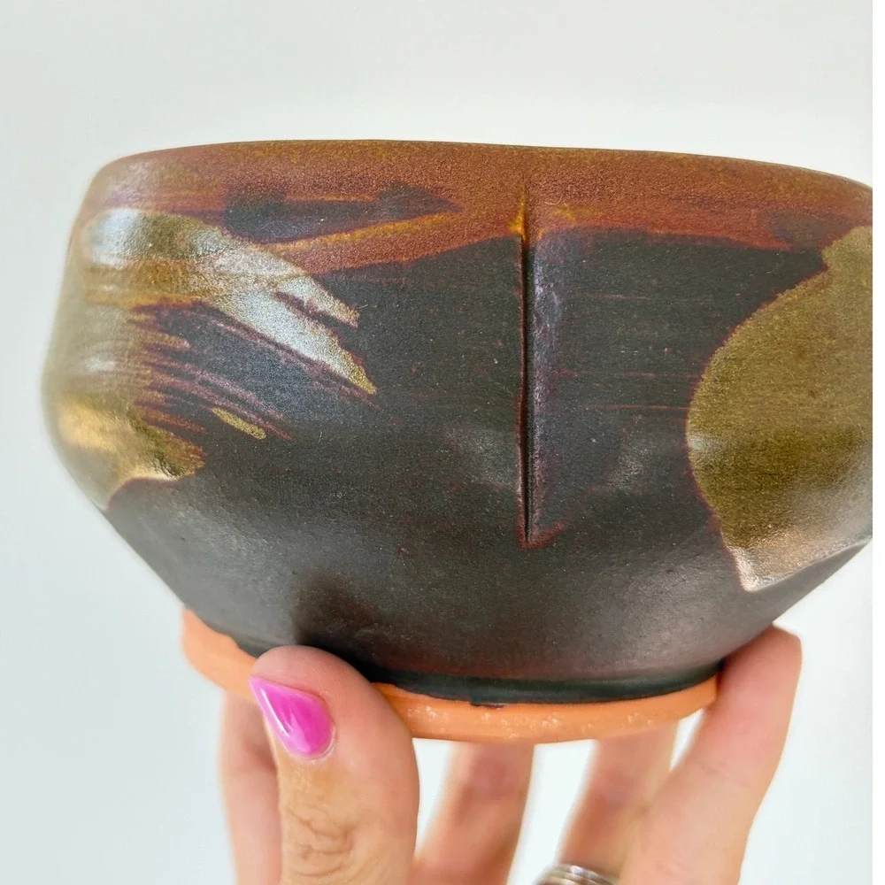 Handmade Studio Pottery Wabi Sabi Lobed Bowl Glaze 5in
